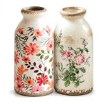 Wazon ceramiczny vintage w kwiaty, spękane szkliwo, 15 cm, retro - zdjęcie główne