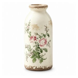 Wazon ceramiczny vintage w kwiaty, spękane szkliwo, 15 cm, retro - wariant róże - 1 szt.