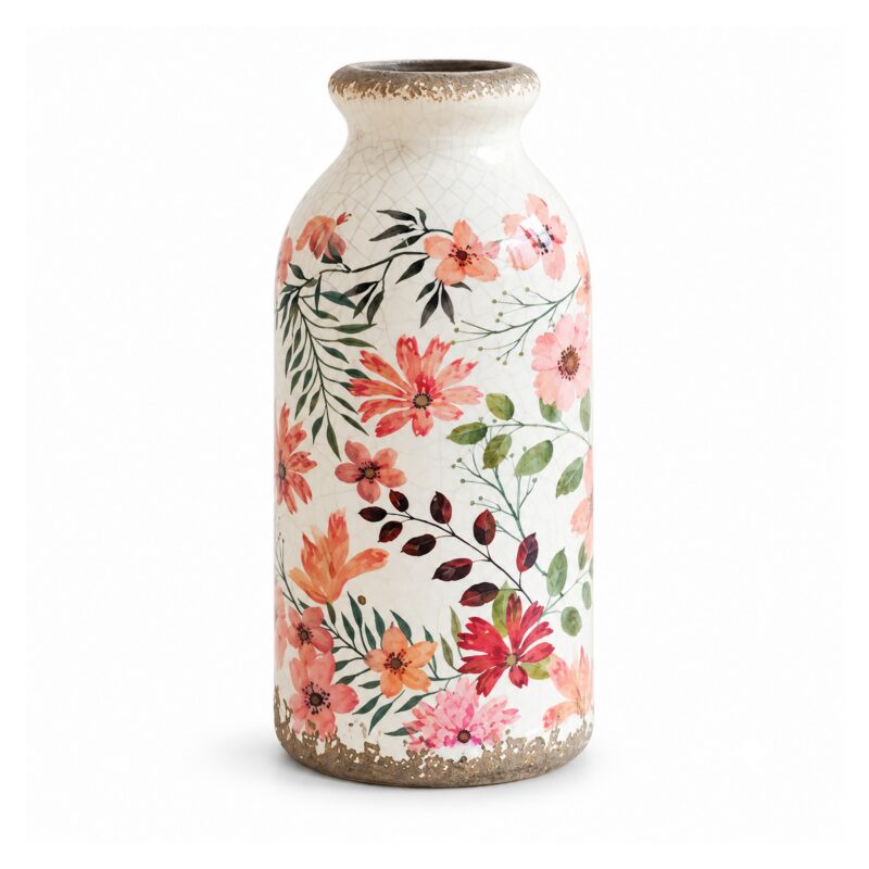 Wazon ceramiczny vintage w kwiaty, spękane szkliwo, 15 cm, retro - wariant kwiaty polne - 1 szt.