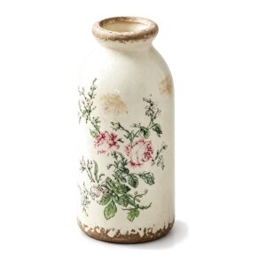 Wazon ceramiczny vintage w kwiaty, spękane szkliwo, 15 cm, retro - wazon vintage w róże, bez linii wymiarów