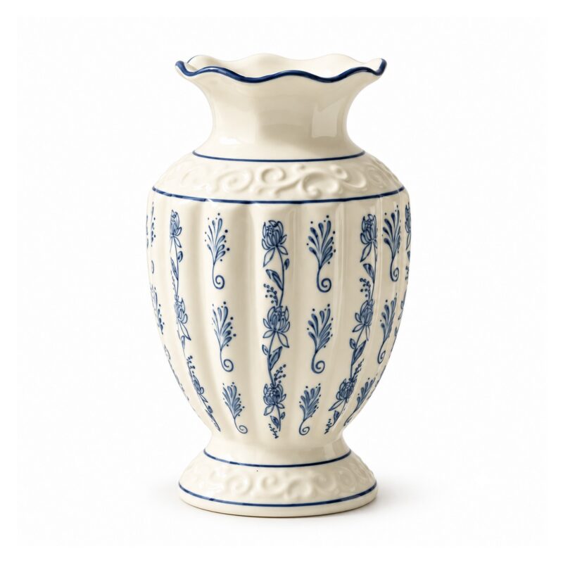 Wazon ceramiczny vintage w niebieskie wzory, 18,5 lub 23,5 cm - wariant niebieski brzeg, 18,5 cm