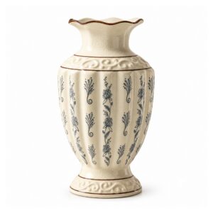 Wazon ceramiczny vintage w niebieskie wzory, 18,5 lub 23,5 cm - wariant brązowy brzeg, 23,5 cm