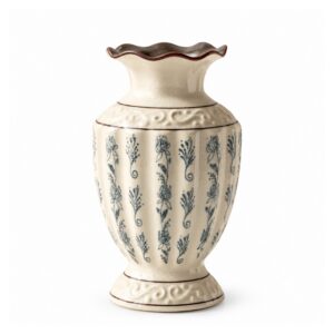 Wazon ceramiczny vintage w niebieskie wzory, 18,5 lub 23,5 cm - wariant brązowy brzeg, 18,5 cm
