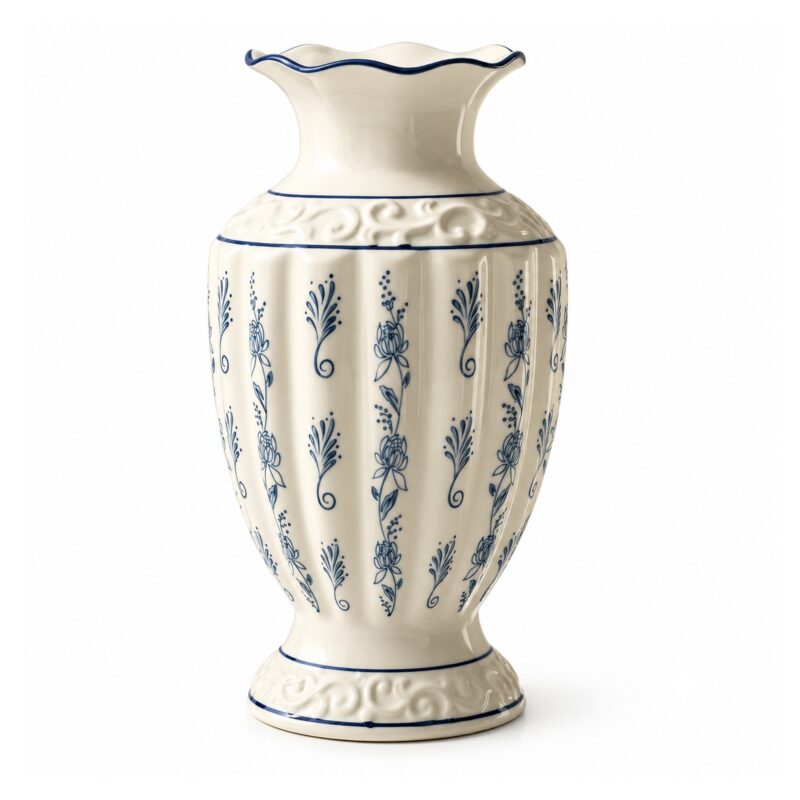 Wazon ceramiczny vintage w niebieskie wzory, 18,5 lub 23,5 cm - wariant niebieski brzeg, 23,5 cm