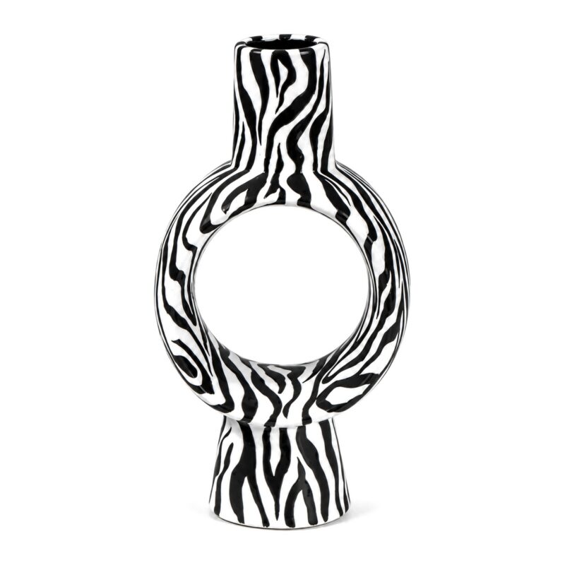Wazon ceramiczny zebra z otworem, czarno-biały, geometryczny 20-30 cm - zdjęcie główne