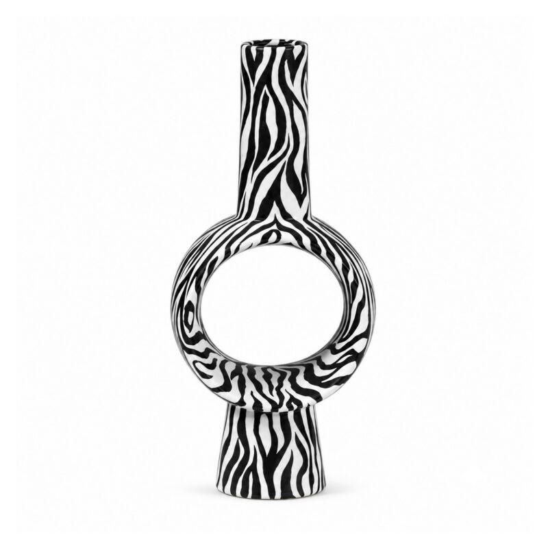 Wazon ceramiczny zebra z otworem, czarno-biały, geometryczny 20-30 cm - wariant 30,5 cm