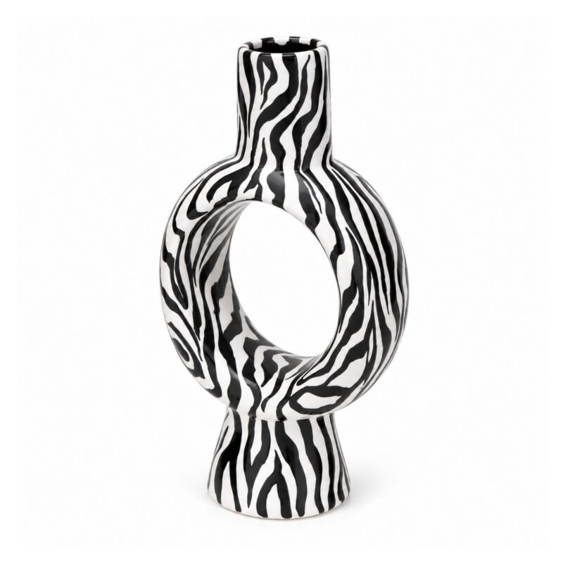 Wazon ceramiczny zebra z otworem, czarno-biały, geometryczny 20-30 cm - wariant 25 cm