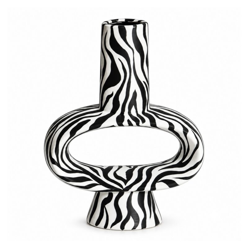 Wazon ceramiczny zebra z otworem, czarno-biały, geometryczny 20-30 cm - wariant 20 cm