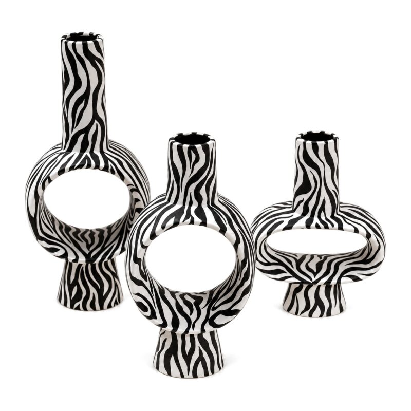 Wazon ceramiczny zebra z otworem, czarno-biały, geometryczny 20-30 cm - widok produktu