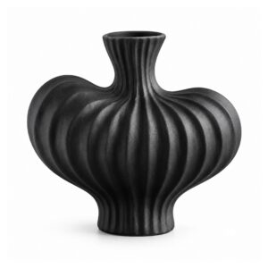 Wazon dekoracyjny żłobiony 22 cm, lekki, imitacja ceramiki, biały, czarny - wariant czarny