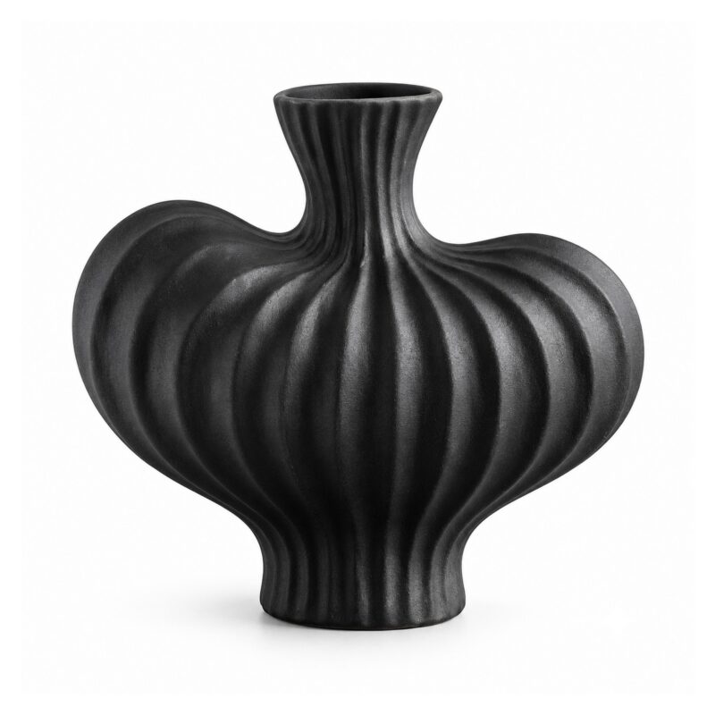 Wazon dekoracyjny żłobiony 22 cm, lekki, imitacja ceramiki, biały, czarny - wariant czarny