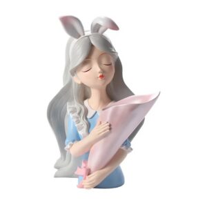 Wazon figurka dziewczynki z żywicy z bukietem, różowa lub niebieska 33 cm - wariant niebieski, wazon bez kwiatów