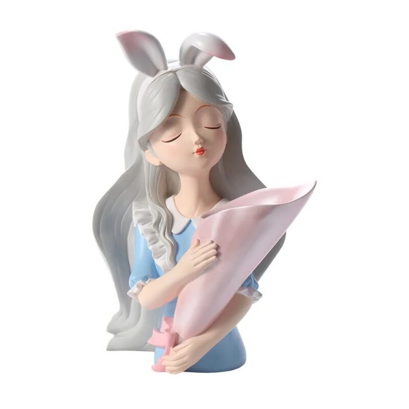 Wazon figurka dziewczynki z żywicy z bukietem, różowa lub niebieska 33 cm - wariant niebieski, wazon bez kwiatów