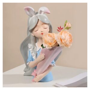 Wazon figurka dziewczynki z żywicy z bukietem, różowa lub niebieska 33 cm - wariant niebieski, wazon z pomarańczowymi kwiatami