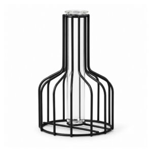 Wazon metalowy ażurowy ze szklaną probówką, złoty lub czarny, 15 cm - wariant czarny, A - butelka 15 cm