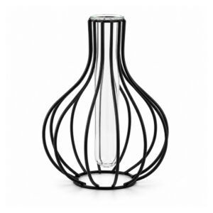 Wazon metalowy ażurowy ze szklaną probówką, złoty lub czarny, 15 cm - wariant czarny, B - kula 16 cm