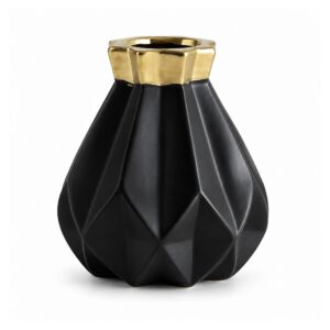 Wazon porcelanowy geometryczny diament, złoty, czarny lub różowy - wariant czarno-złoty, 15,4 cm