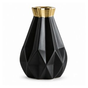 Wazon porcelanowy geometryczny diament, złoty, czarny lub różowy - wariant czarno-złoty, 22 cm