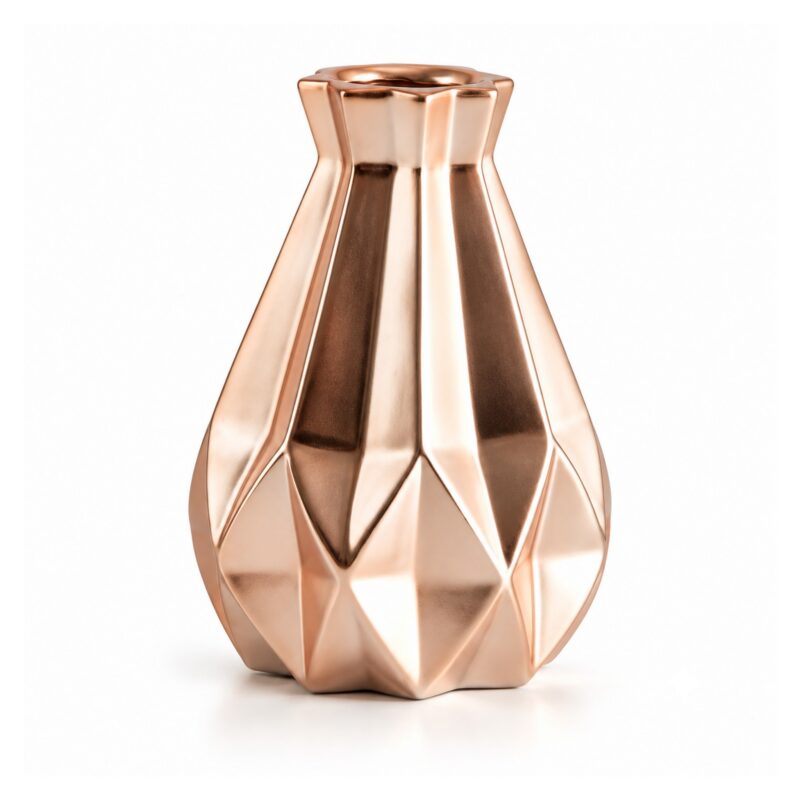 Wazon porcelanowy geometryczny diament, złoty, czarny lub różowy - wariant różowe złoto, 22 cm