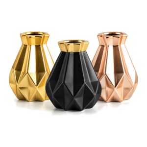 Wazon porcelanowy geometryczny diament, złoty, czarny lub różowy - trzy wykończenia: złoty, czarno-złoty, różowe złoto