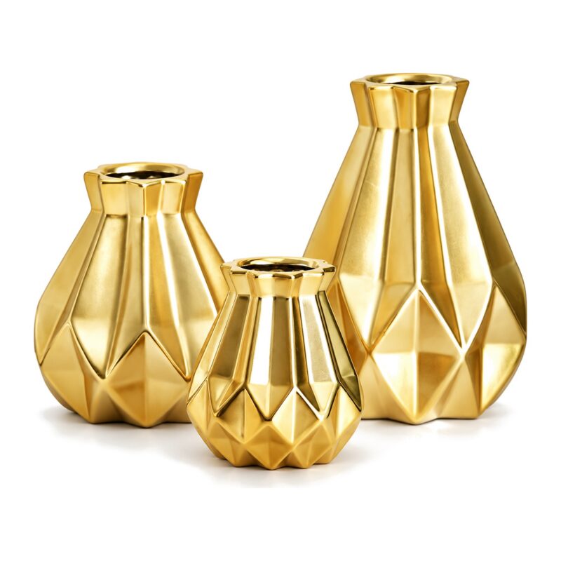 Wazon porcelanowy geometryczny diament, złoty, czarny lub różowy - trzy rozmiary złotego wazonu: 11,8, 15,4 i 22 cm