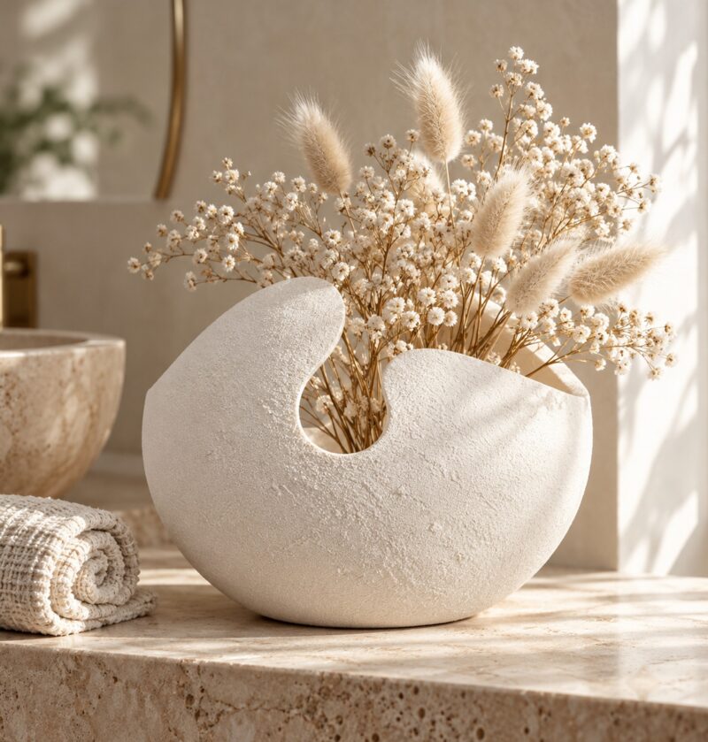Wazon ceramiczny skorupka jajka z białej porcelany, 3 rozmiary - łazienka w stylu spa, duża skorupka z suszonymi kwiatami