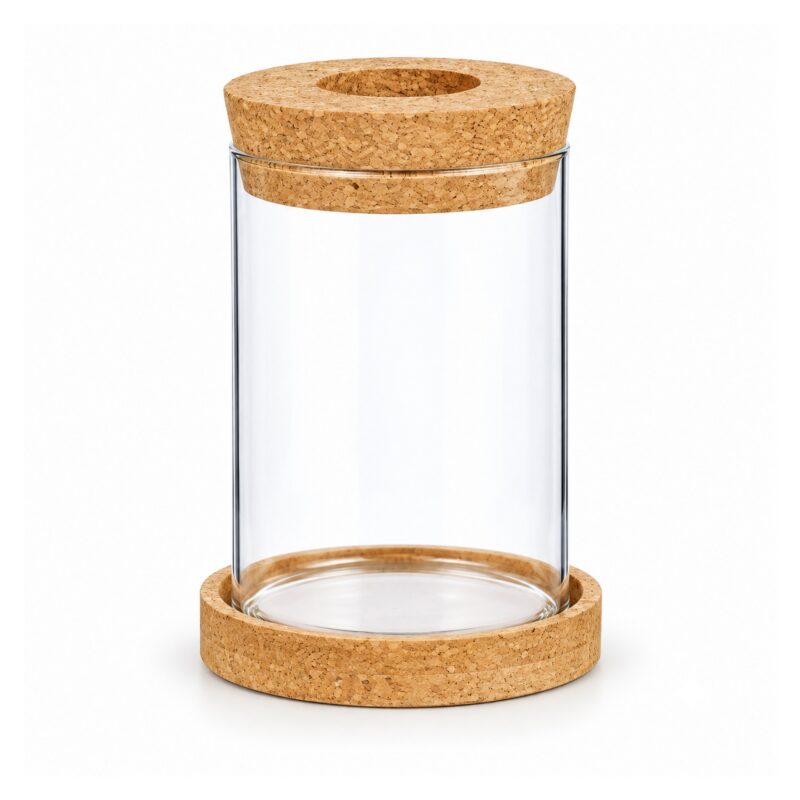 Wazon szklany do hydroponiki z korkiem, stożek lub walec, 9,5-12 cm - wariant walec 12 cm z podstawką