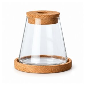Wazon szklany do hydroponiki z korkiem, stożek lub walec, 9,5-12 cm - wariant stożek 9,5 cm z podstawką