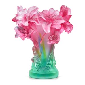 Wazon szklany z reliefem lilii 16 cm, kolorowe szkło artystyczne, mały - zdjęcie główne