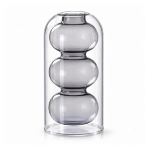 Wazon szklany z podwójną ścianką, kolorowy wkład, 12 lub 18,6 cm - wariant B - 18,6 cm, 600 ml, szary