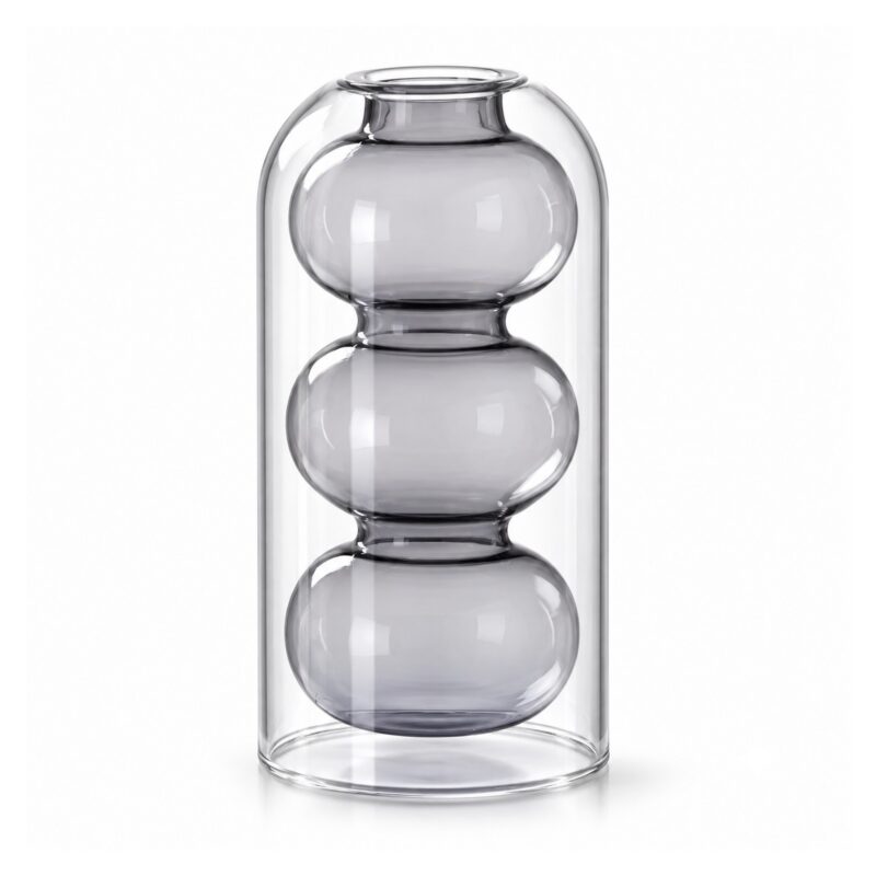 Wazon szklany z podwójną ścianką, kolorowy wkład, 12 lub 18,6 cm - wariant B - 18,6 cm, 600 ml, szary
