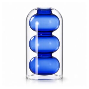 Wazon szklany z podwójną ścianką, kolorowy wkład, 12 lub 18,6 cm - wariant B - 18,6 cm, 600 ml, niebieski