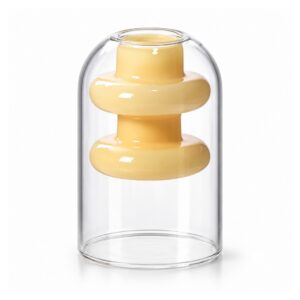 Wazon szklany z podwójną ścianką, kolorowy wkład, 12 lub 18,6 cm - wariant A - 12 cm, 100 ml, kremowożółty