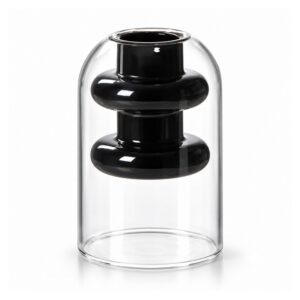 Wazon szklany z podwójną ścianką, kolorowy wkład, 12 lub 18,6 cm - wariant A - 12 cm, 100 ml, czarny