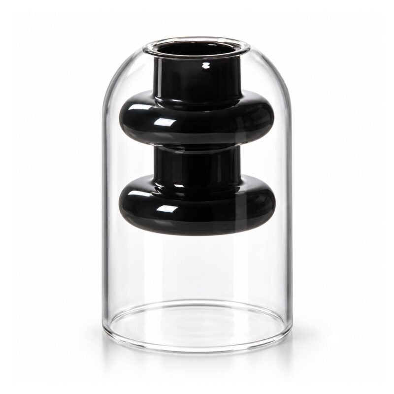 Wazon szklany z podwójną ścianką, kolorowy wkład, 12 lub 18,6 cm - wariant A - 12 cm, 100 ml, czarny