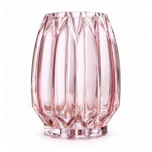Wazon szklany ryflowany na kwiaty, niski 20 cm lub wysoki 28,5 cm - wariant różowy, niski 20 cm