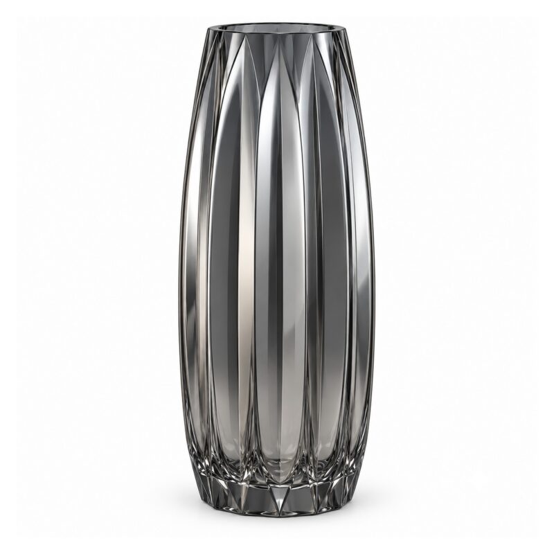 Wazon szklany ryflowany na kwiaty, niski 20 cm lub wysoki 28,5 cm - wariant grafitowy galwanizowany, wysoki 29 cm