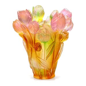 Wazon ze szkła artystycznego z tulipanami 18 cm, bursztynowo-różowy - zdjęcie główne