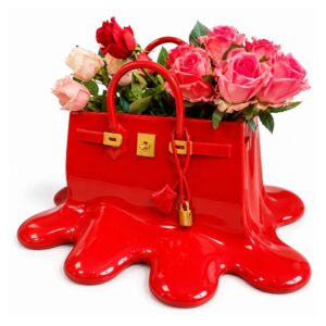 Wazon w kształcie torebki z żywicy, dekoracja z efektem roztapiania - wariant z roztapiającą się podstawą 28,5 cm, czerwony