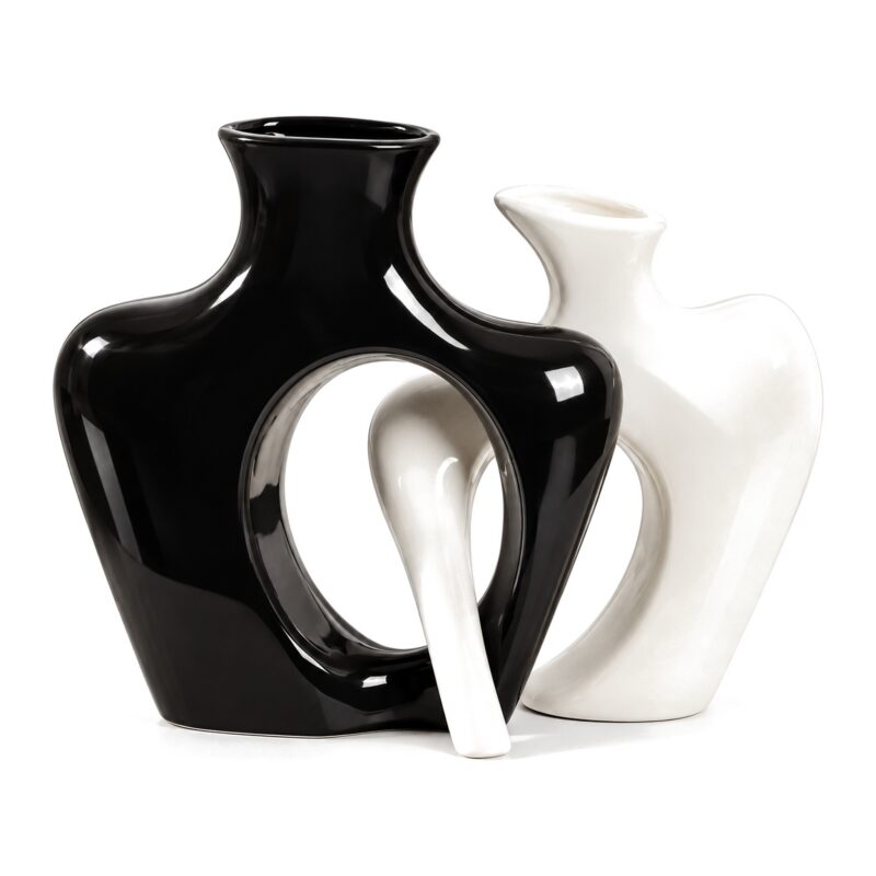 Zestaw 2 splecionych wazonów ceramicznych 19 cm, para, nowoczesny - zdjęcie główne