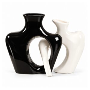 Zestaw 2 splecionych wazonów ceramicznych 19 cm, para, nowoczesny - wariant czarny z białym