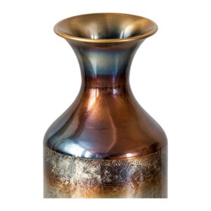 Zestaw 3 metalowych wazonów podłogowych 52, 62 i 72 cm, vintage - zbliżenie wywiniętego otworu i patyny