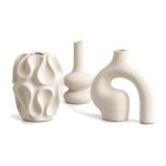 Zestaw 3 wazonów ceramicznych, kremowe, matowe, boho, do suszek - zdjęcie główne