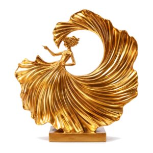 Złota figurka tancerki z żywicy 26,5 cm, nowoczesna dekoracja salonu - tył figurki (prawy obrazek z karty) na białym tle, bez tabeli, napisów i linii wymiarów